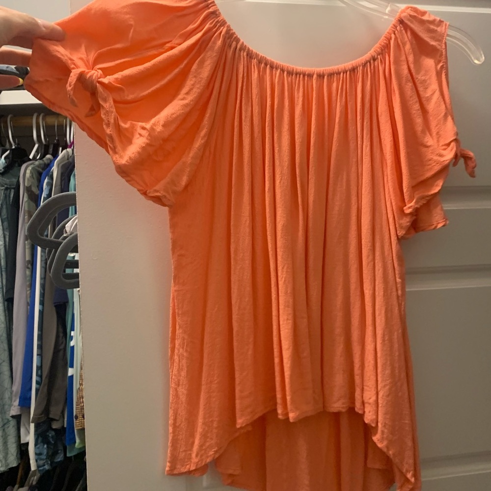 Coral off the shoulder top with ties